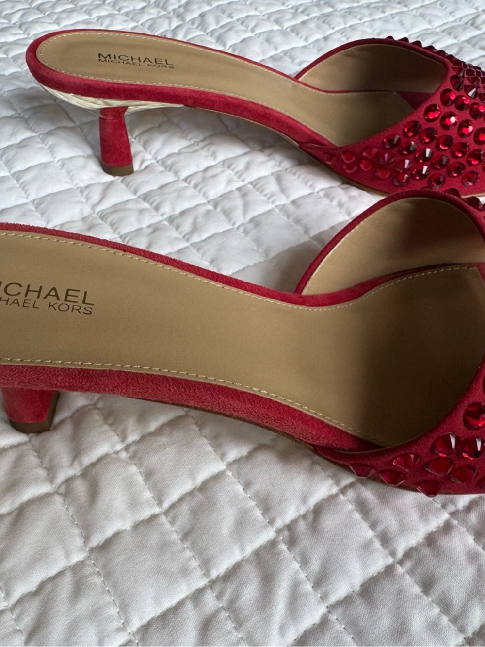 Michael Kors Red Studded Open-Toe Heels NWOB - Picture 5 of 10
